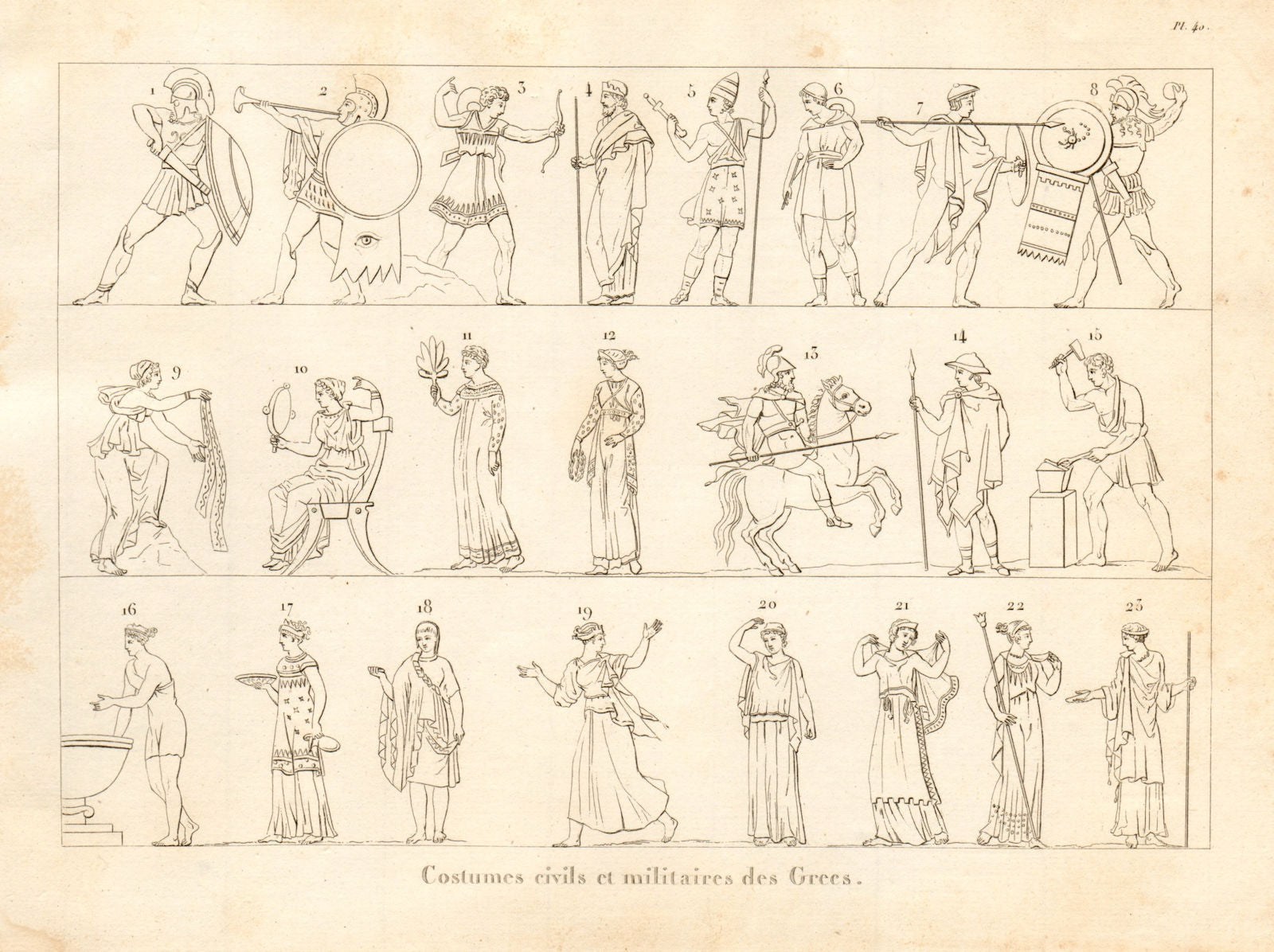 ANCIENT GREECE. Civil & military dress & costumes 1832 old antique print
